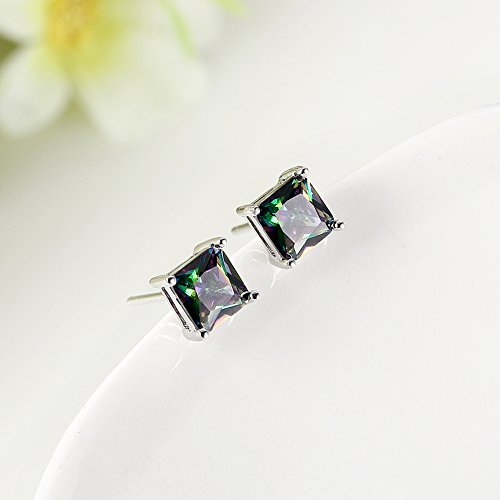 Buycitky 18K White Gold Plated Multicolor Black Cubic Zirconia Stud Earrings for Women Teen Girls Jewelry - Thumbnail 2