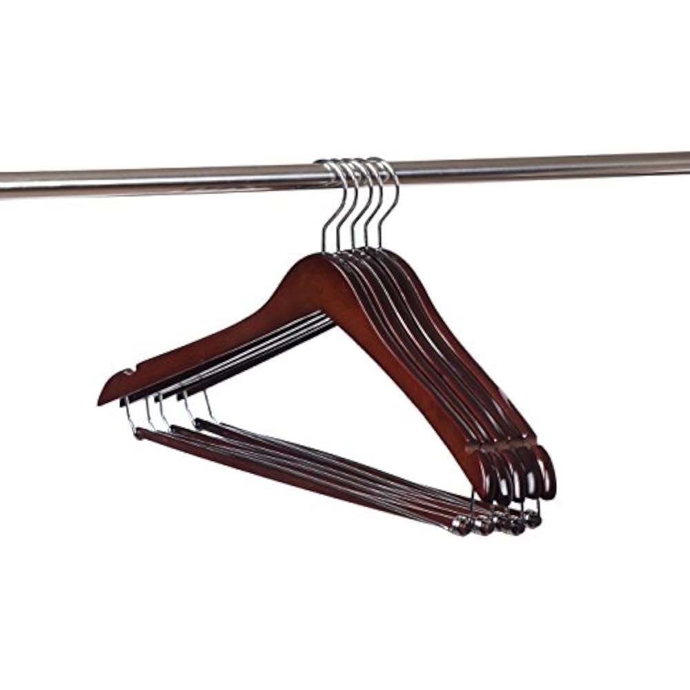 Wooden Hangers Beautiful Sturdy Suit Coat Locking Bar Mahogany (5) Home
