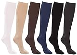 Women’s Trouser Socks, 6 Pairs, Opaque Stretchy Nylon Knee High, Many Colors (6 Pairs Assorted)