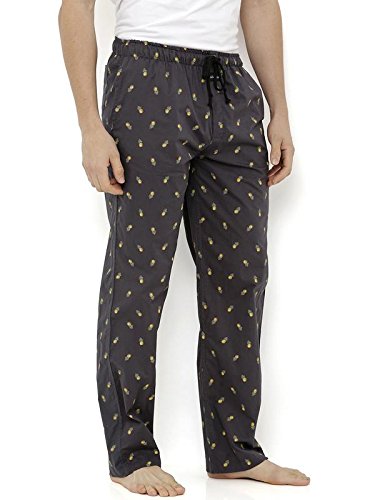 nick&jess mens black pineapple printed 100% cotton pyjama bottoms