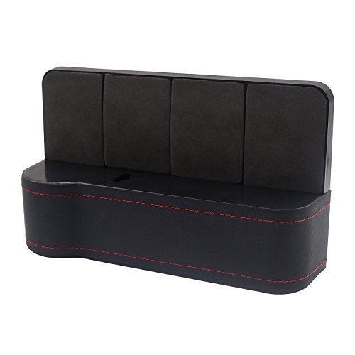 LOCEN PU Leather Console Side Pocket, Car Seat Gap Filler/ Organizer/ Storage Box with Cup Notch (Black)