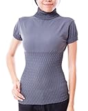 Woman Seamless Short Sleeve Diamond Pattern Turtleneck Top, Multiple Colors