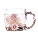 Tea Cup Coffee Mug Handmade Flower Glass Tea Mug and Spoon Set for Birthday Christmas Wedding Friend Party Gifts (12oz)