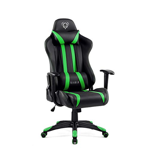 Diablo-X-One-Sedia-Gaming-Poltrona-Ufficio-Design-Ergonomico-Meccanismo-di-Inclinazione-Cuscino-Lombare-Finta-Pelle-Portata-150-kg-Nero-Verde-Standard