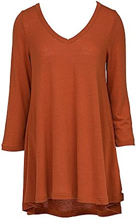 V Neck Tunic Top 3/4 Sleeve Rust (LG/XL)