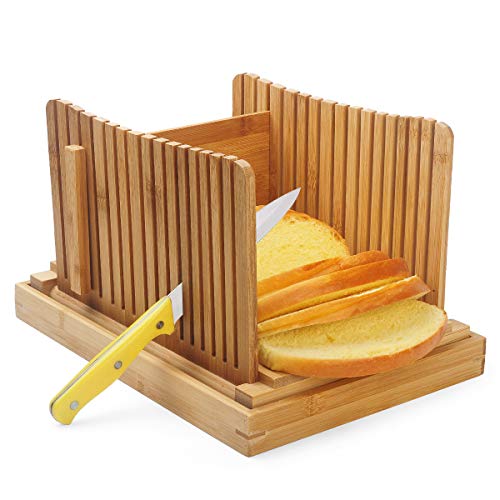 AKUNSZ Bamboo Bread Slicer Guide with Crumb Catcher + 100 Bread Bags