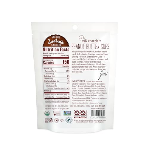 JUSTIN’S, MINI PEANUT BUTTER CUPS, MILK CHOCOLATE, 4.7 OZ