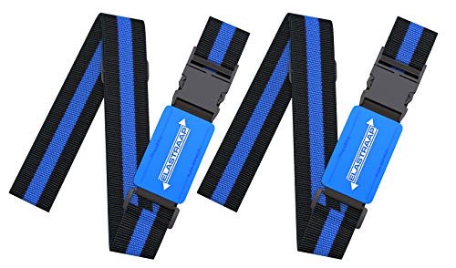 Luggage Straps, Adjustable Non-Slip Baggage Belts- Suitcase Bands For Travel Bag (2 Straps, Blue Stripe 2pk)