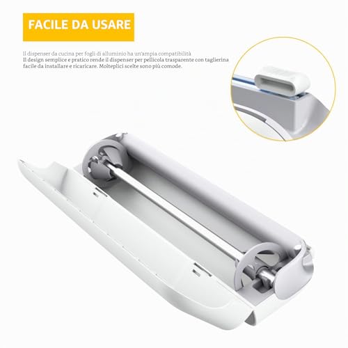 Quasziwa Foil and Aluminium Dispenser – Magnetic Suction Kitchen Film Cutter, Upgrade Dispenser of Foil Paper and Aluminium Film with Sharp Cutters, White