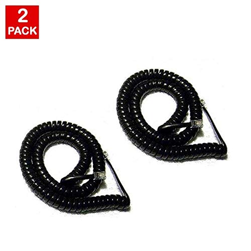 15FT US General Black Phone Handset Curly Cord Cable (2 Pack), Universally Compatible 15 Feet (4.5M) Cable 4P4C 4in Lead