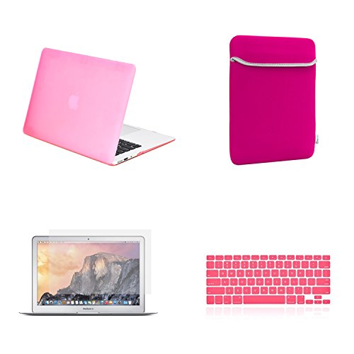 TOP CASE - 4 in 1 Rubberized Hard Case, Keyboard Cover, Screen Protector, Sleeve Bag Compatible with Apple MacBook Air 13