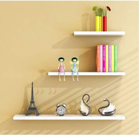 TANBURO Set of 3 Floating Shelves White Mounted Wooden Wall Display Shelf Decorative Storage Rack in Bedroom Kitchen living room