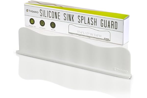 TYOARO Silicone Sink Splash Guard - Water Splash Guard for Kitchen, Island and Bathroom - Secure Non-Slip Suction Cup Base -