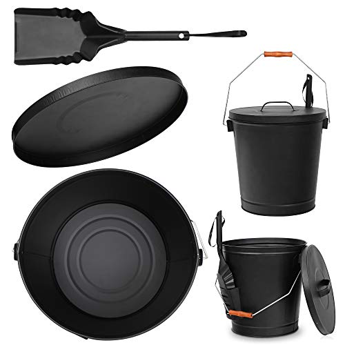 image for F2C 5.15 Gallon Ash Bucket with Lid and Shovel Galvanized Iron Ash Pai