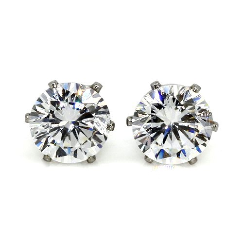 Stainless Steel Round Cubic Zirconia Stud Earrings