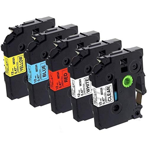 Airmall Compatible 12mm Standard Laminated Label for TZe TZ-131 TZe-231 TZe-431 TZe-531 TZe-631, Work with Brother P-Touch PT-H110, PT-D210 Label Marker (5 Pack Combo Set)