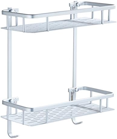 Charmingwater Shower Organiser, Shower Storage Shelf, Bathroom Basket Caddy, 30cm Aluminum, No Drilling for Women and Men with Adhesive 2 Tier