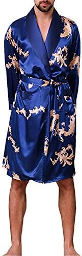 Men Chinese Style Dragon Sleep Robes 2Plus Size Long Bathrobe Faux Silk Long Male Sleep Robes Sleepwear