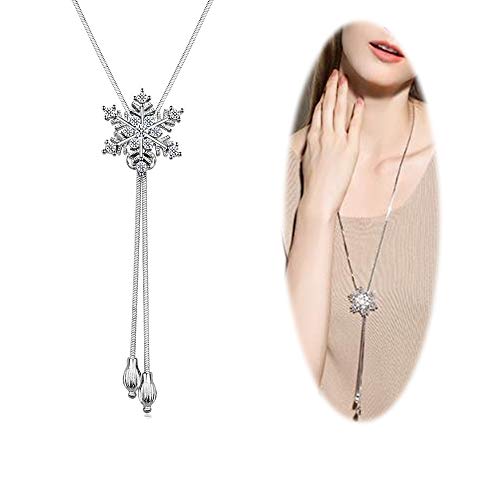 Sparkle Rhinestone Snowflake Pendant Necklace Women Adjustable Elegant Clear Crystal Flower Christmas Choker