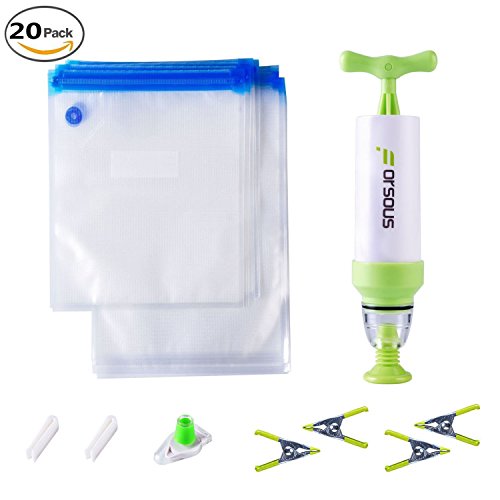 UPC 722970927971, Sous Vide Bags Kit for Anova Cookers - 20 Reusable Food Vacuum Sealed Bags, 1 Hand Pump, 2 Bag Sealing Clips and 4 Sous Vide Clips,Easy to Use, Practical for Long-time Sous Vide Cooking &amp; Food Storage