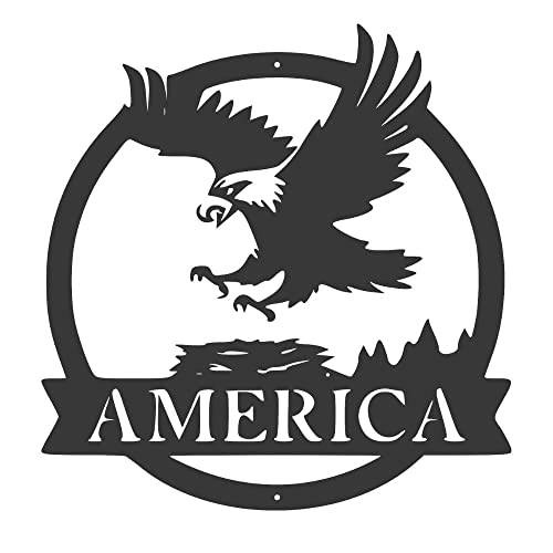 Metal Eagle Sign, Eagle Wall Art for Rooms and Offices, 15" x 15" Black