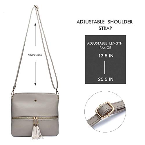 Amelie Galanti Lightweight Medium Crossbody Bag Shoulder Bag with Zipper Pocket and Tassel (KHAKI)