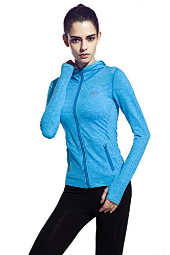 Women s stretchy workout dri-fit hooded jacket blue, m