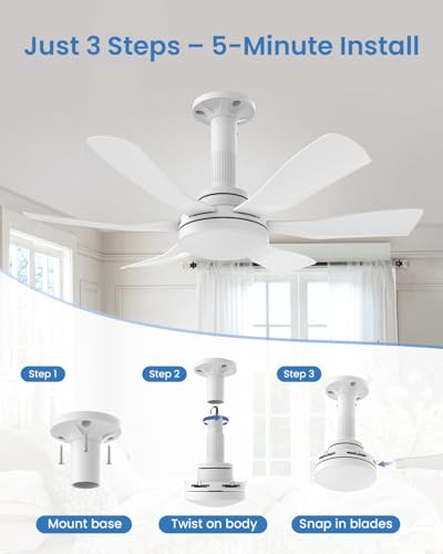 Hisummer 71cm Ventilatore da Soffitto con Luce e Telecomando, Attacco E27 Compatibile Solo con Base Fornita, Montaggio Veloce, Piccolo Ventilatore da Soffitto Silenzioso per Camera da Letto, Soggiorno