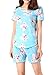 VENTELAN Women Sleepwear Cute Rabbit Pajama Sets Soft Short Sleeve Loungewear, Blue, X-Small(US 0-2)
