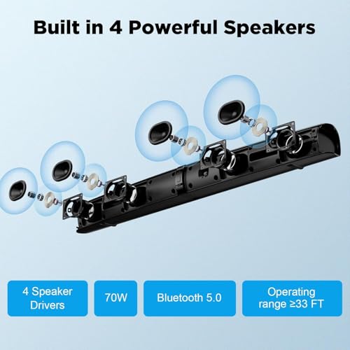 Vecibel Soundbar for TV,90W 2-in-1 Detachable Sound Bar wit Auto Volume Boost, TV Speakers with Bluetooth 5.3/ARC/Optical/AUX Connect, Home Cinema Soundbars for PC/Gaming/Projectors,1 Set