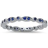 Simulated Blue Sapphire Stackable Eternity Band .925 Sterling Silver Band Ring Sizes 4-12