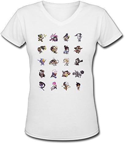 QINQING Overwatch Hero Design Women's White XX-Large V-neck T-Shirt