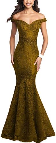 HofnDolce Off The Shoulder Lace Mermaid Prom Dresses V Neck Sleeveless Long Evening Gowns