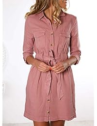 Dokotoo - Vestido de túnica de corte holgado para mujer, con botones y 4 mangas