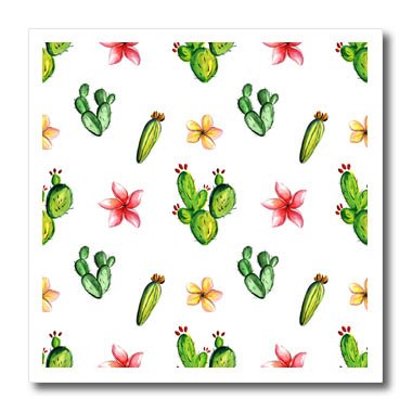 3dRose Anne Marie Baugh - Patterns - Flowering Cactus and Floral Pattern - 10x10 Iron on Heat Transfer for White Material (ht_263481_3)