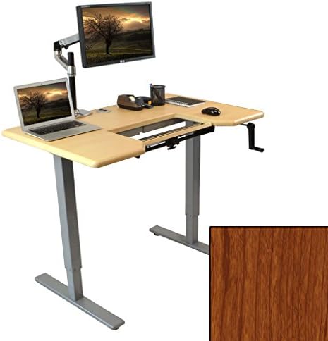 Omega DENALI Adjustable Height Standing Desk w/ SteadyType Adjustable Ergonomic Keyboard Tray Built-In - Quick Easy Turn Adjustment Crank -Silver Base ( Shaker Cherry Desktop, 30" x 48" )