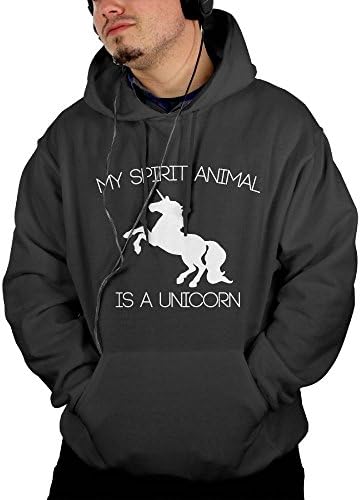 Mens My Spirit Animal Is A Unicorn Fashion Long Sleeve Workout Hoodies For Gym Jogging Hiking Pullover With Kangaroo Pocket Hooded Coat
