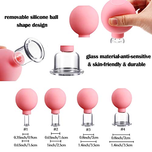 SETROVIC 4 Pieces Glass Silicone Cupping Cups Set Massage Vacuum Suction Cupping Tools Anti Cellulite Lymphatic Therapy… - Image 2