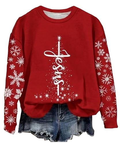 Christmas Sweatshirts Women Begins With Christ Christian Shirts(Red-1,M) at Amazon