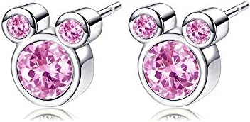 Minnie Mouse Earrings for Girls /Women - Silver Minnie Mouse Ears Studs Jewelry - (Silver with Pink)
