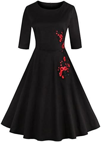 Women's Embroidery Retro Vintage 1940s Fit and Flare Rockabilly Homecoming Formal Dress