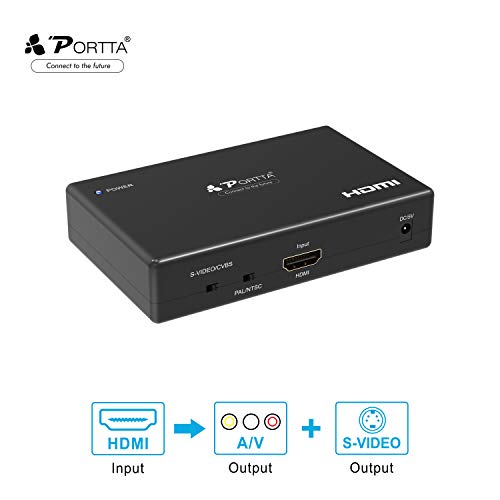 Portta HDMI to Composite RCA CVBS AV and S-Video Converter Scaler with audio support power adapter support 720p/1080p