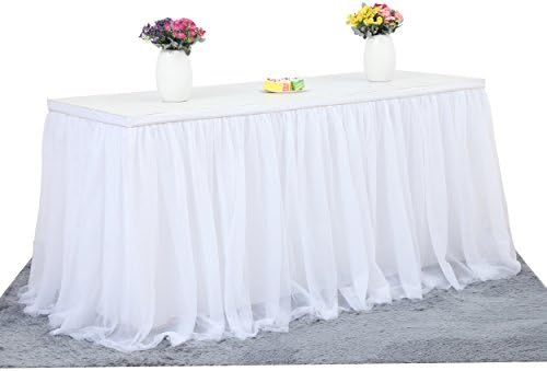 Tulle Table Skirt,Wedding Bridesmaid Sister Tutu Costume, Party Skirt,Tutu Table Skirt For Rectangle Or Round Tables,Fashion Deluxe Romantic Wedding Birthday Party Baby Shower(L:9FT H:2.5FT,White)