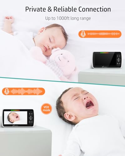 iFamily Split Screen Baby Monitor, Large Display Video Baby Monitor with 2 Cameras and Audio, Long Range, Remote pan tilt, Night Vision, Temperature Sensor, 2 Way Talk, Feeding Clock and lullabies. | Large Display Video Baby Monitor , Long Range, Remote pan tilt, Night Vision, Temperature, 2 Way Talk,Feeding Clock/lullabies