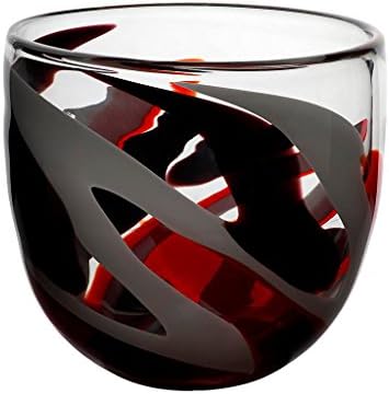 Vase, Flower vase, Glass vase, Collection "FLAME",red/grey/black, 20 cm, handmade (AMARA DESIGN powered by CRISTALICA)