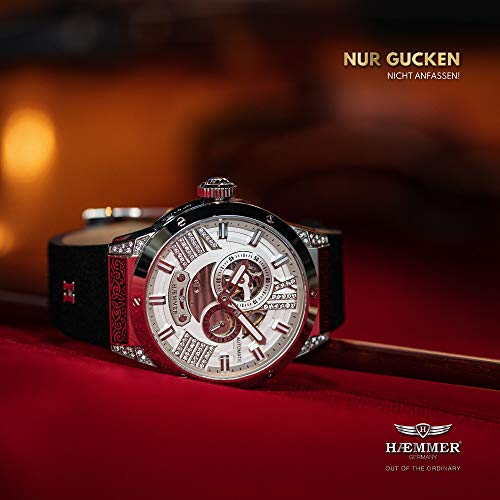 HMMER-Damen-Armbanduhr-Analog-Automatik-mit-20mm-Armband-aus-Kalb-Nubukleder-SilberSchwarz-GL-200
