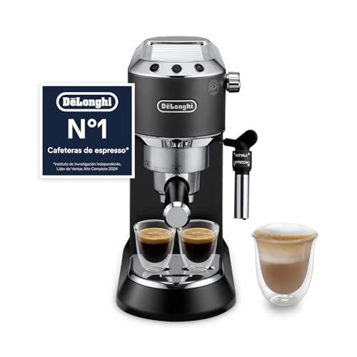 Dedica - Cafetera de Bomba de Acero Inoxidable para Café Molido o Monodosis, Cafetera para Espresso y Cappuccino, Depósito de 1.3 Litros, Sistema Anti-goteo, EC685.BK, Negro