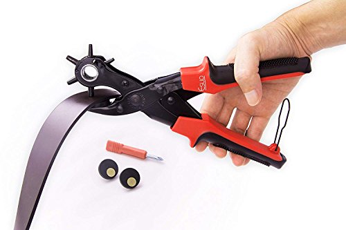 Leather Hole Punch Set for Belts, Watch Bands, Straps, Dog Collars, Saddles, Shoes, Fabric, DIY Home or Craft Projects. Super Heavy Duty Rotary Puncher, Eyelet Pliers, Multi Hole Sizes Maker Tool