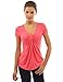 PattyBoutik Women V Neck Twist Knot Front Short Sleeve Top (Coral Pink Small)