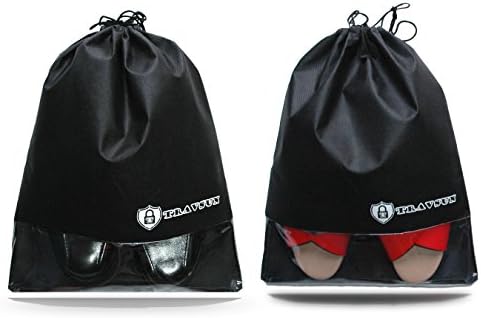 Travsun Travel Shoe Bags w Drawstring closure Black 2 Sleeves